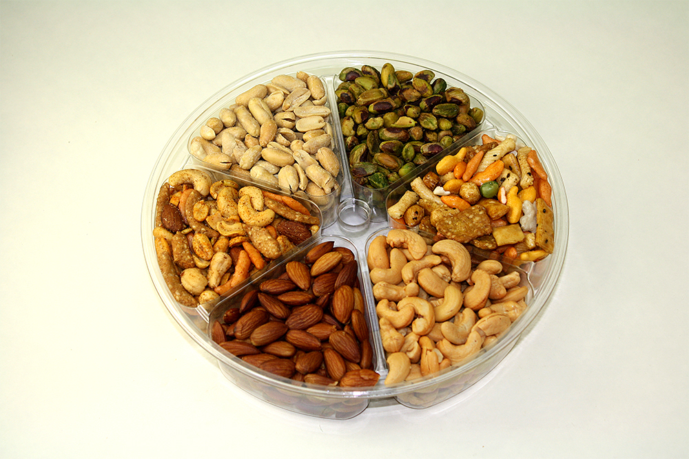 Assorted nuts in six-section fruit tray
