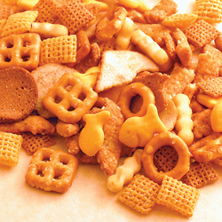 Texas Trash Chex Mix including chex snack mix and goldfish crackers